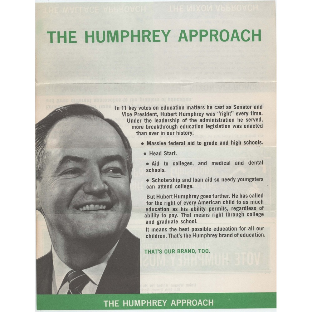 Vintage 1968 Humphrey Muskie Campaign Brochure Education Policy Nixon Wallace - Picture 2 of 2